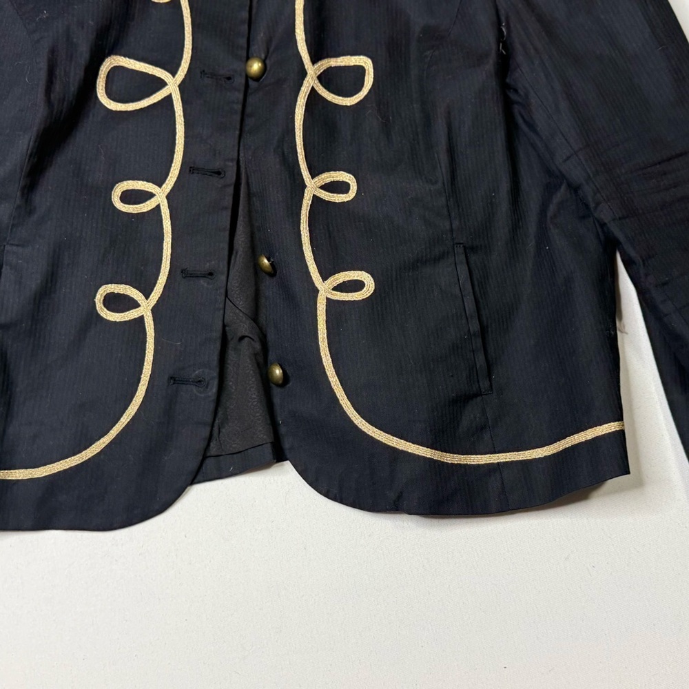 Nicole Miller Military Band Jacket Black Gold Trim Cropped Blazer Size 16 - Picture 6 of 9